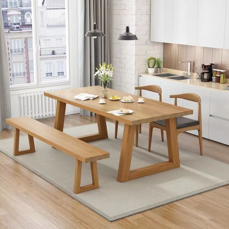 Mesa de comedor moderna rectangular de pino natural con 4 patas