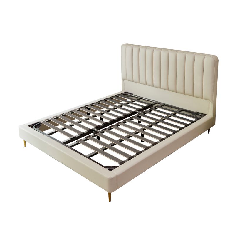 Glam Beige Bed Frame Upholstered Headboard Standard Bed Rectangular