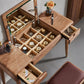 Tavolo da toeletta a specchio glam tavolo da trucco in legno massiccio con 2-cassetti