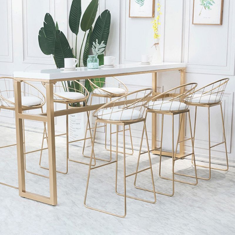 Rectangle White Solid Wood Table Gold and Metal Base Bar Table for Kitchen Living Room Clearhalo 'Bar Furniture' 'Bar Tables' 'bar_tables' 'furn' 'furn_bar_tables' 'Furniture' 'Kitchen & Dining Furniture' 1200x1200_28e1465d-0a7c-4fd3-8080-57a269a67157