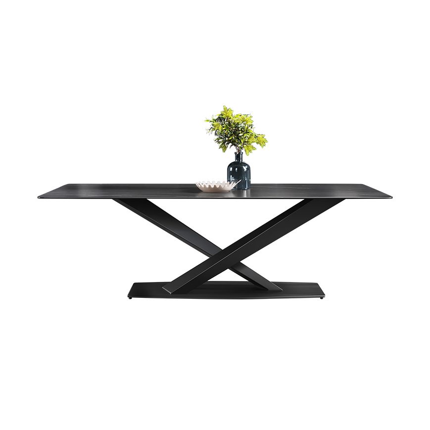 Modern Sintered Stone Rectangular DiningTable with Metal Base Black TableSet for Home Clearhalo 'Dining Room Sets' 'Dining Tables & Seating' 'dining_room_set' 'Furniture' 'furniture_dining_room_set' 'Kitchen & Dining Furniture' 'kitchen&dining_furn' 'kitchen' 1200x1200_28e274cf-e8b5-4283-9d05-7cd9c7dd4214