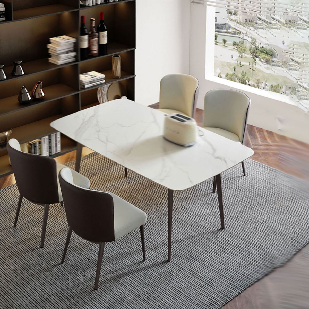 Nordic Dining Set 1/4/5 Pieces Sintered Stone Dining Table with Leather Chairs Clearhalo 'Dining Room Sets' 'Dining Tables & Seating' 'dining_room_set' 'furn' 'furn_dining_room_set' 'Furniture' 'furniture_dining_room_set' 'Kitchen & Dining Furniture' 1200x1200_28e54563-31f3-4333-a4d7-f6fa5985ff04