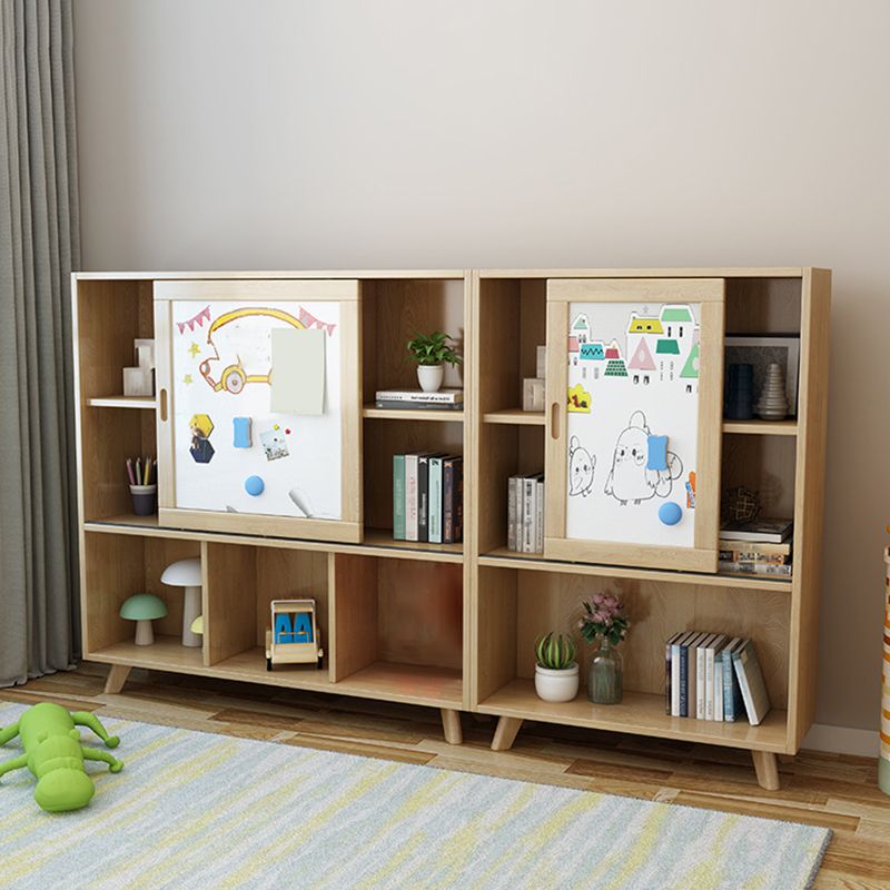 Modern Bookcase Wooden Close Back Bookshelf with Sliding Door