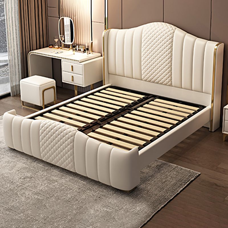 Glam Beige Standard Bed Camel Back Pine Wood and Metal Panel Bed Clearhalo 'Bedroom Furniture' 'Beds' 'furn' 'furn_beds' 'Furniture' 1200x1200_28eb9785-02fa-4871-bc79-010858b95174