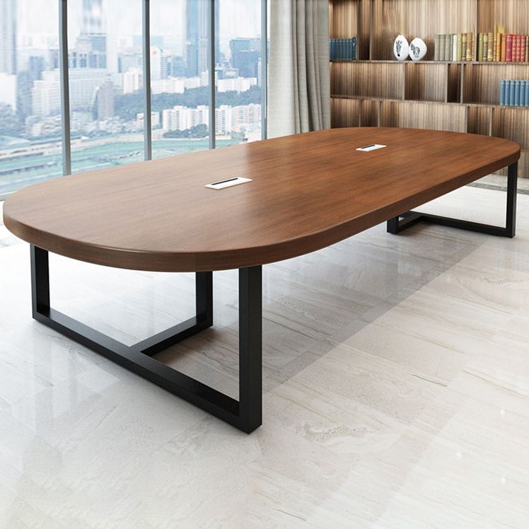 Industrial Oval Solid Wood Desk Brown Office Writing Desk Explain Chair Clearhalo 'furn' 'furn_office_desk' 'Furniture' 'Office Desks' 'Office Furniture' 'office_desk' 1200x1200_28ef4f24-7103-40ed-9fa0-8d37b950b1dd