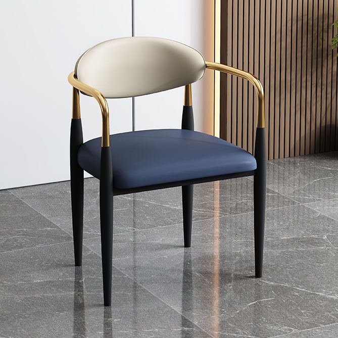 Glam Metal Arm Chair Faux Leather Open Back Dining Side Chair with Upholstered Clearhalo 'Dining Chairs' 'Dining Tables & Seating' 'dining_chair' 'furn' 'furn_dining_chair' 'Furniture' 'furniture_dining_chair' 'Kitchen & Dining Furniture' 1200x1200_28f400ed-4bff-4e72-93e0-6010d06826d0