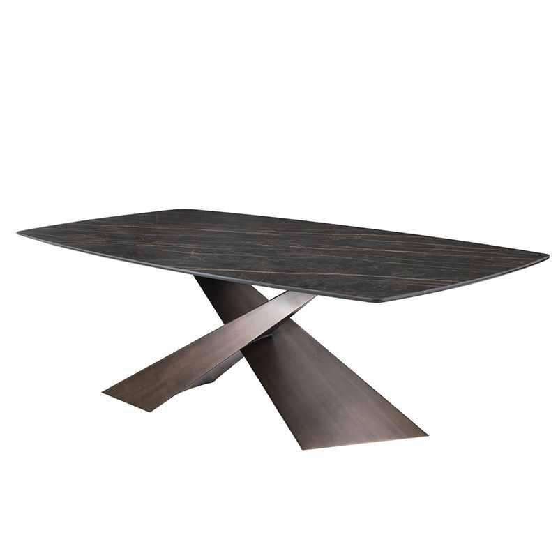 Contemporary Style Rectangle Dining Table Sintered Stone Table with Metal Legs for Kitchen