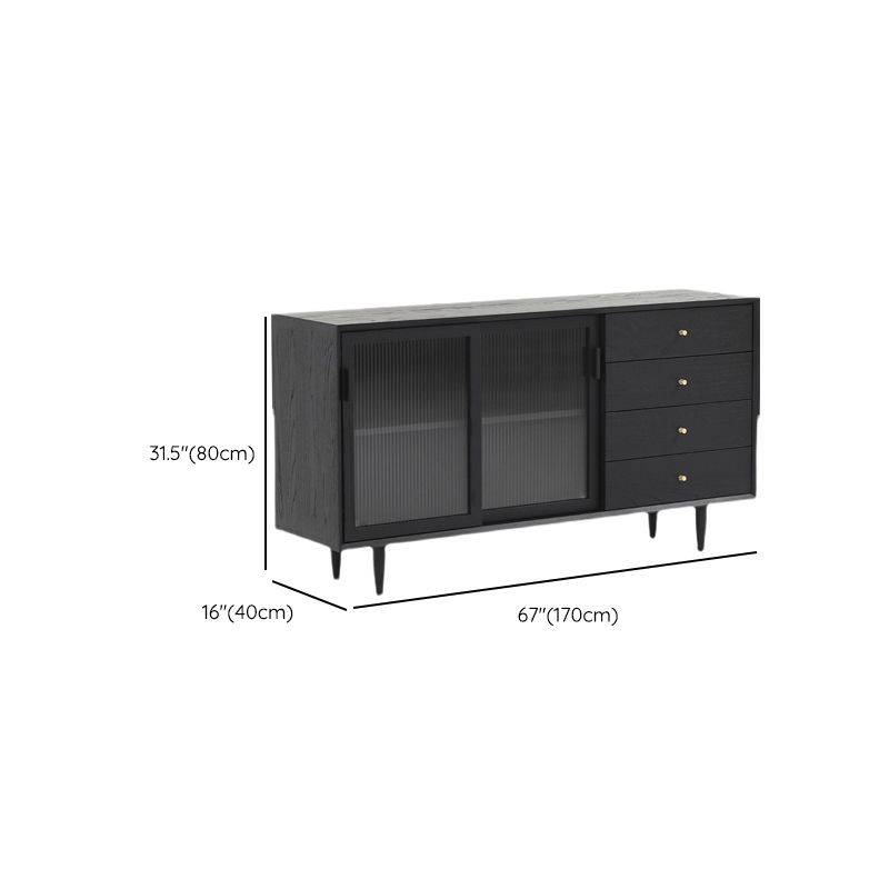 Stellatura nera in stile moderno in legno massiccio 4 cassetti sideboard da pranzo con porte di vetro