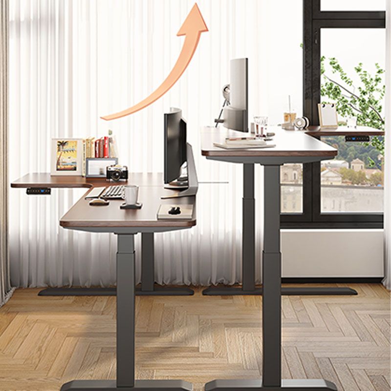 Tavolo da laptop a forma L contemporanei di scrittura in legno regolabile in marrone