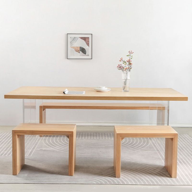 Table à manger rectangulaire en acrylique, Table moderne en bois de pin pour la cuisine