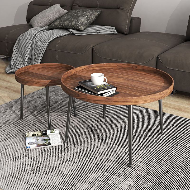 Round Brown/Black Wood Coffee Table 3 Legs Base 2 Nestling Cocktail Table Clearhalo 'Coffee & Accent Tables' 'Coffee Tables' 'coffee_tables' 'furn' 'furn_coffee_tables' 'Furniture' 'furniture_coffee_tables' 'Living Room Furniture' 1200x1200_290693e3-04b6-486a-8036-481207c38722