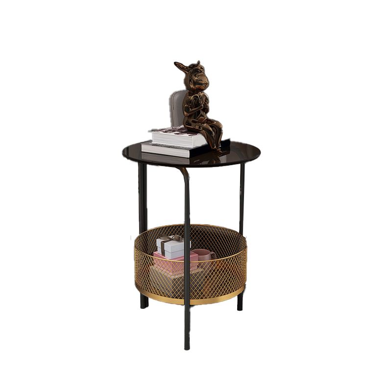 23.6" Tall Modern Round Glass Top Side Table Iron 3 Legs End Table with Storage