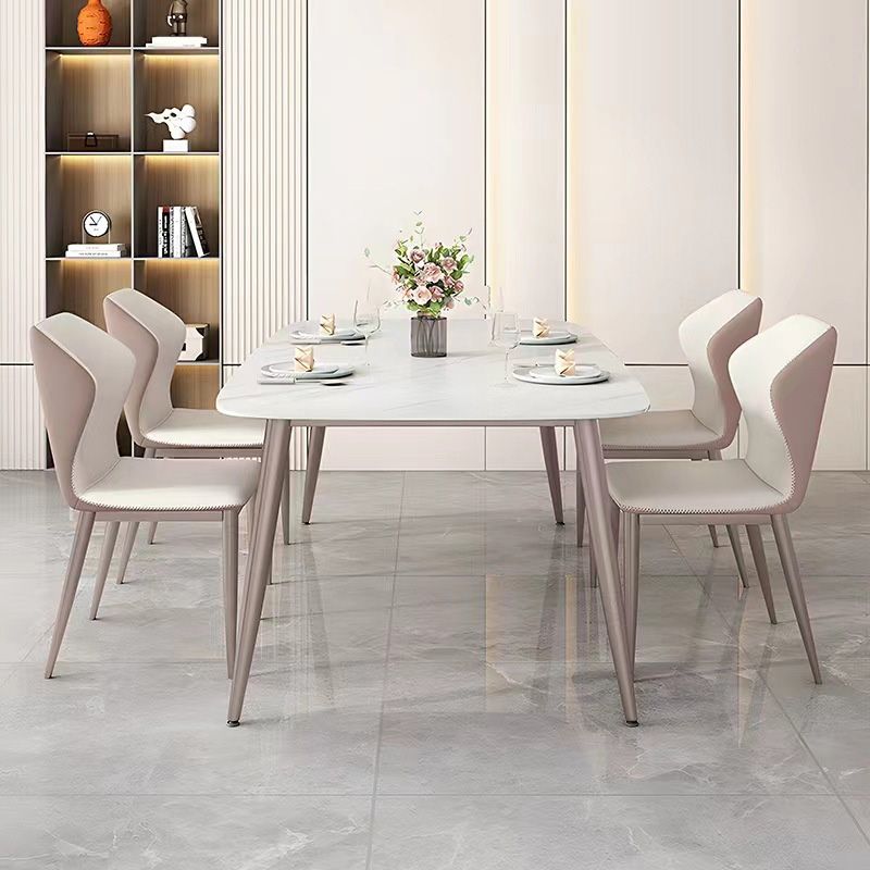 Glam Dinette Table Rectangle Stone Dining Room Table in White