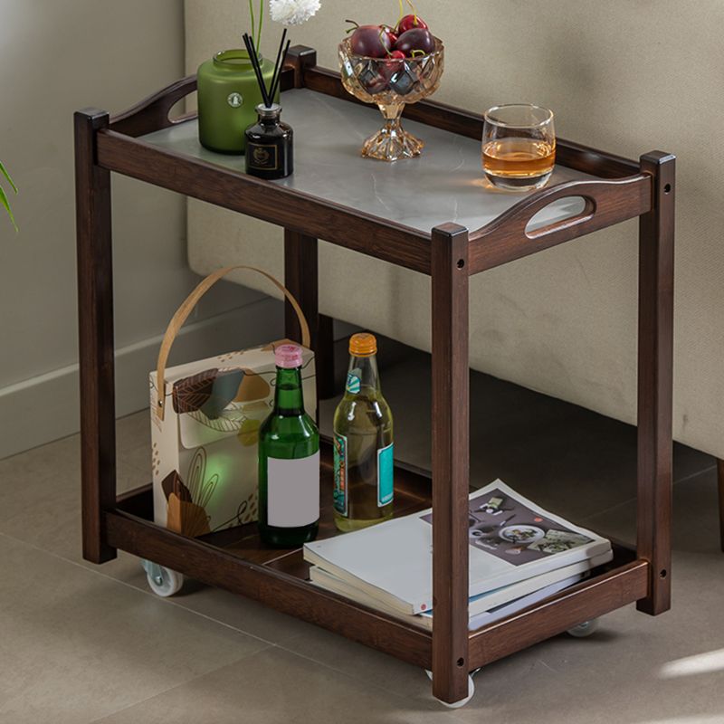 Legno massiccio contemporaneo 4 gambe quadrate a doppio livello tavolino