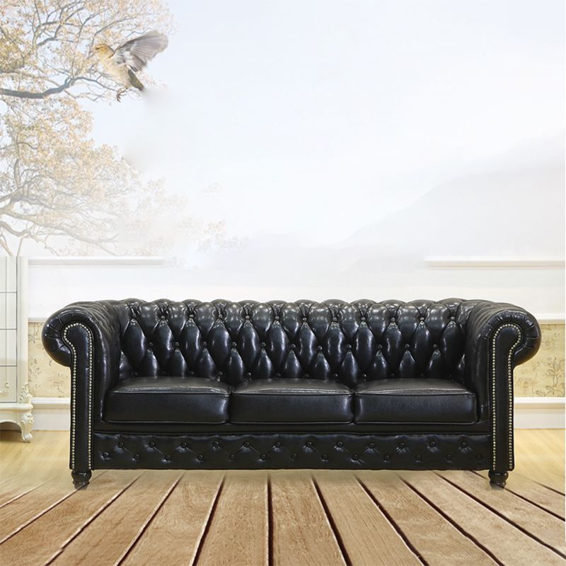 伝統的なリビングルームブラックタフトロールアーム標準座席