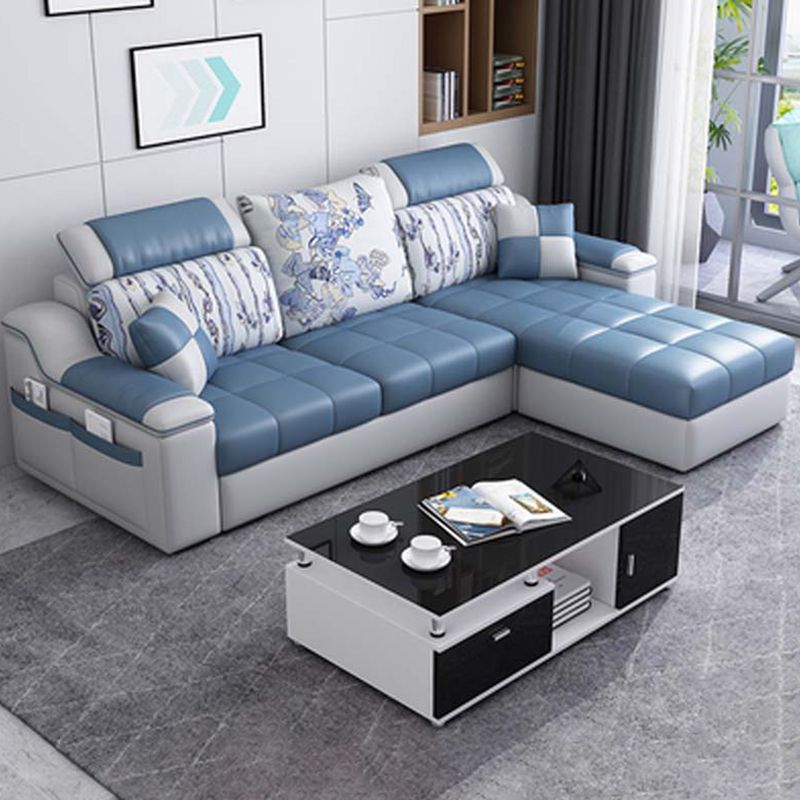 Contemporary Faux Leather/Fabric Sofa with Bolster Pillows for Living Room Clearhalo 'furn' 'furn_sectionals' 'Furniture' 'furniture_sectionals' 'Living Room Furniture' 'Sectionals' 1200x1200_291a122a-f9d3-4610-bae1-d2a3a98b53f2