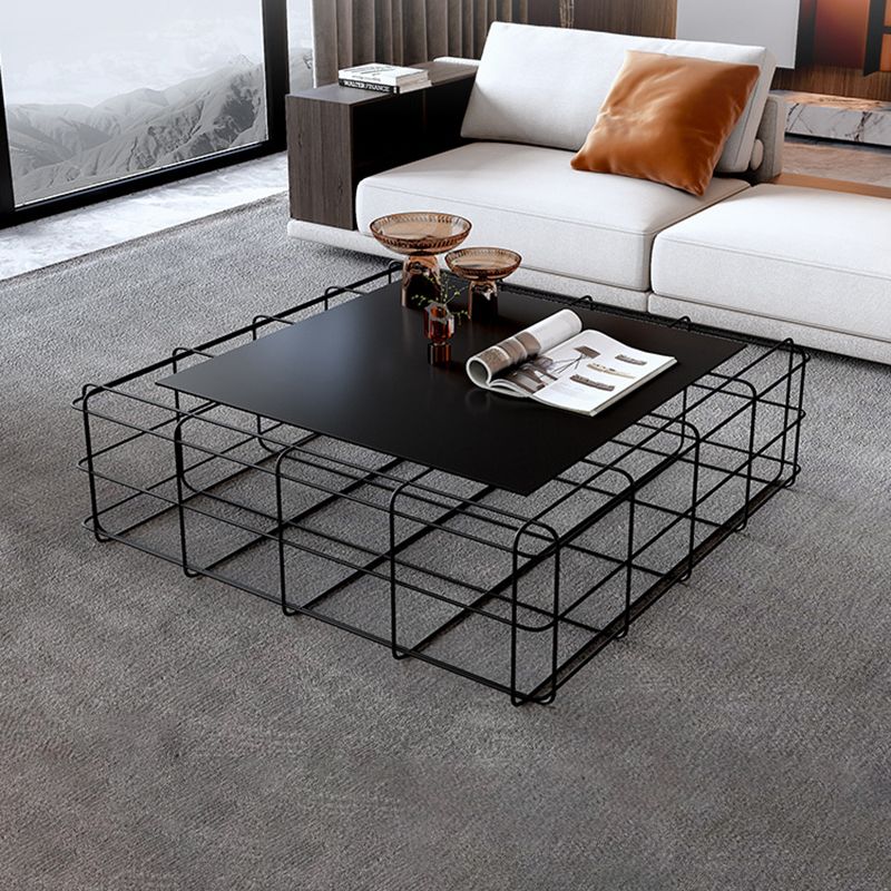 Frame Geometric Coffee Table Mid Century Black Finish Iron Cocktail Table