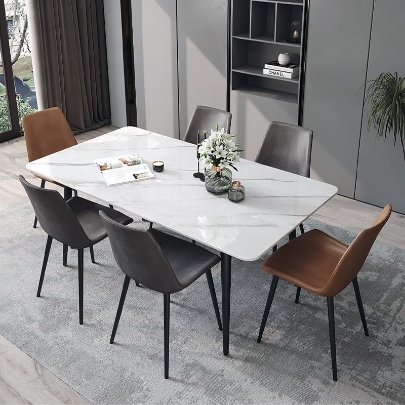 Designer Style White Dining Table Set 1/4/5/7 Pieces Stone and Metal Dinette Set Clearhalo 'Dining Room Sets' 'Dining Tables & Seating' 'dining_room_set' 'furn' 'furn_dining_room_set' 'Furniture' 'Kitchen & Dining Furniture' 1200x1200_291b1cdb-f61e-4617-b1a7-b91bd0f3605f