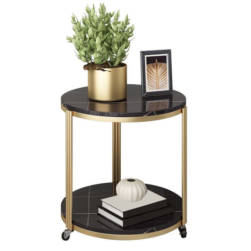 Modern 21.6" Tall Slate Round Side Table Metal Frame End Table with Shelf