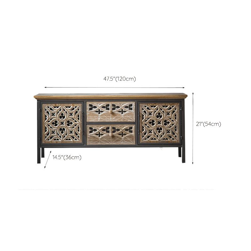 Metal and Distressed Wood Accent Cabinet Industrial Style Fretwork Chest