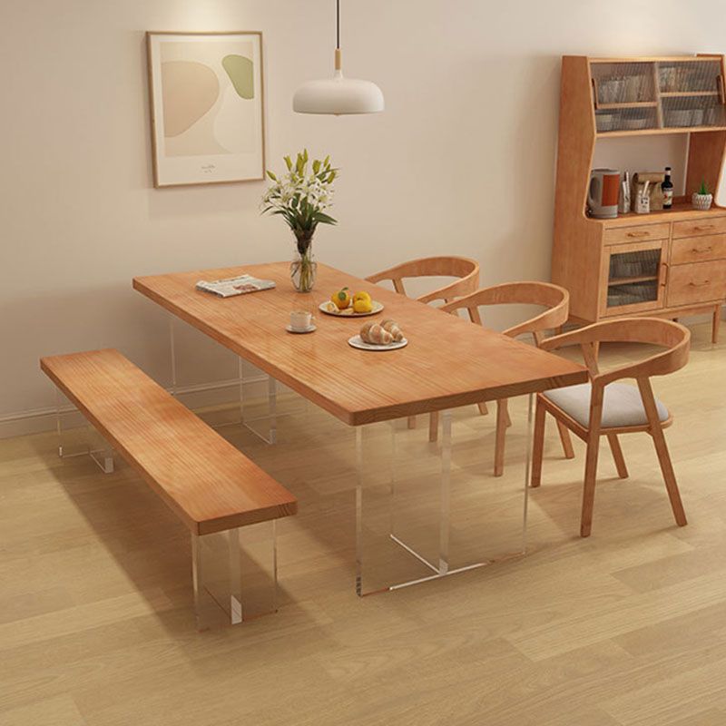 Acrylic Contemporary Rectangular Dining Table Pine Wood Top Table for Dining Room Clearhalo 'Dining Tables & Seating' 'Dining Tables' 'dining_table' 'furn' 'furn_dining_table' 'Furniture' 'Kitchen & Dining Furniture' 1200x1200_291d005d-4807-4ac8-a6c7-42682131cc01