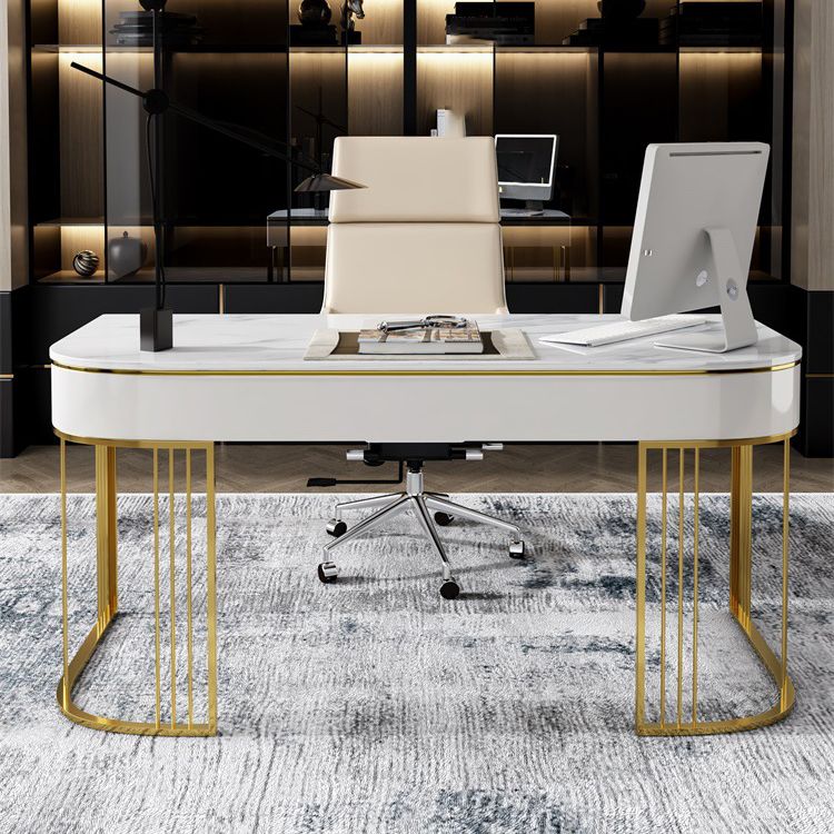 Escritorio de escritura de glam beige con escritorio de oficina de cajones de 23.6 "de ancho para la oficina