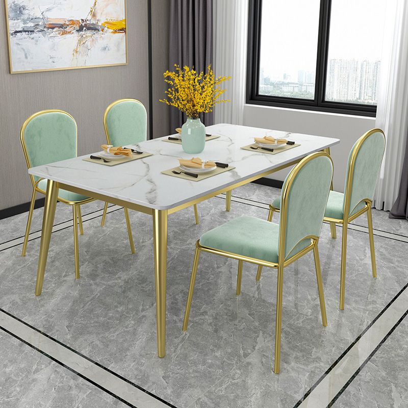 Rectangle 4 Legs Dining Table Glam Style Stone Table for Kitchen