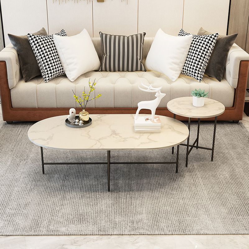 Glam Cocktail Table 4 Legs Slate Round/Oval Coffee Table Set Clearhalo 'Coffee & Accent Tables' 'Coffee Tables' 'coffee_tables' 'furn' 'furn_coffee_tables' 'Furniture' 'Living Room Furniture' 1200x1200_29248b5a-057e-49c2-8adb-c8ffc24c835c