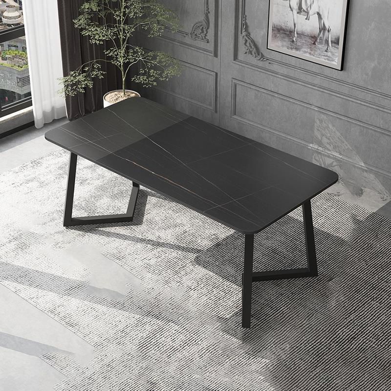 Industrial Rectangle Dining Table Matte Finish Dinette Table with Metal Sled Base