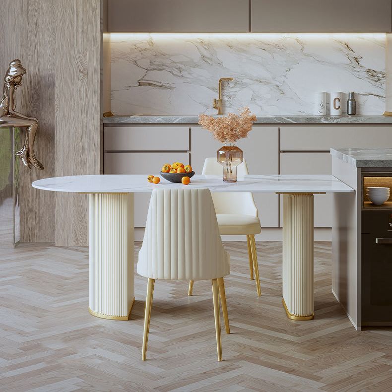 Sintered Stone Top White Table for Restaurant Modern Dining Table with Double Pedestal Clearhalo 'Dining Tables & Seating' 'Dining Tables' 'dining_table' 'furn' 'furn_dining_table' 'Furniture' 'furniture_dining_table' 'Kitchen & Dining Furniture' 'kitchen' 'kitchen_dining_table' 1200x1200_29262bff-18a1-4416-8142-c994bb5ef4be