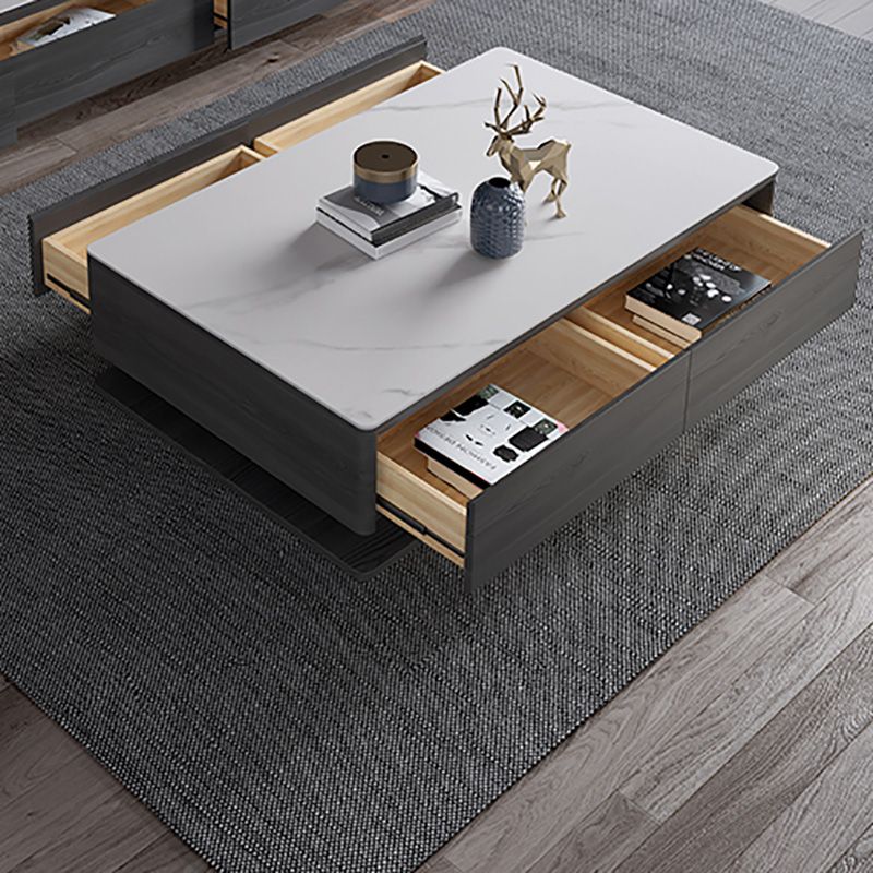 Modern Rectangle Cocktail Table Slate Coffee Table with 4 Drawers
