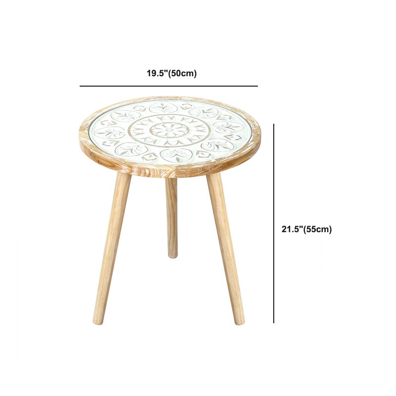 French Country 3 Legs Sofa Side Accent Table Solid Wood Round End Table
