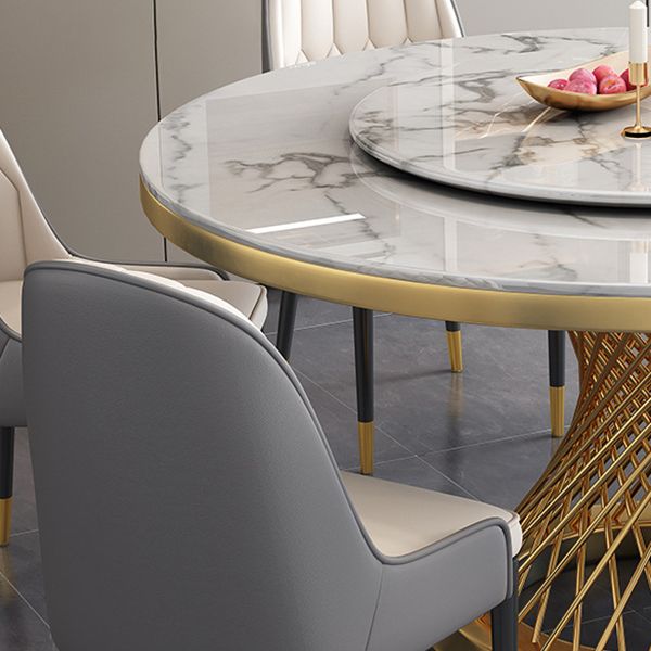 Rotatable Sintered Stone Top Round Table in White Glam Dining Table with Metal Pedestal Clearhalo ' dining_table' 'Dining Tables & Seating' 'Dining Tables' 'furn' 'furn_dining_table' 'Furniture' 'furniture_dining_table' 'Kitchen & Dining Furniture' 'kitchen&dining_furn' 'kitchen' 'kitchen_dining_table' 1200x1200_2929ebcb-18f0-40ad-9dc3-d442490301a4