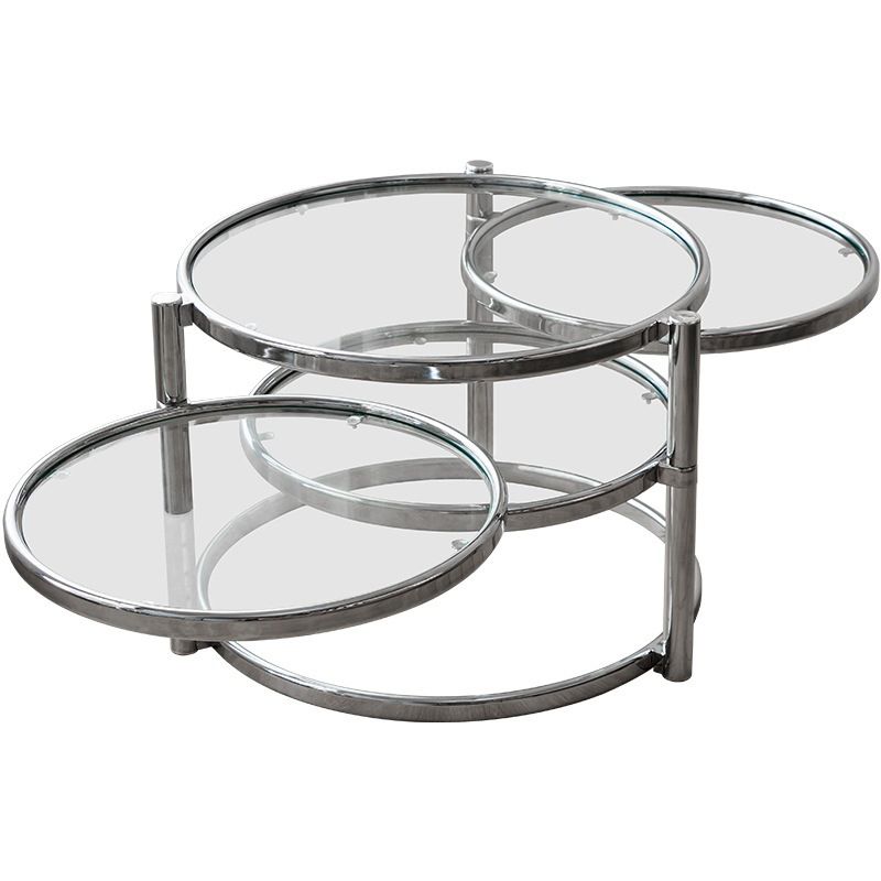 Round with Metal Accents Coffee Table Extendable Modern Glass Cocktail Table Clearhalo 'Coffee & Accent Tables' 'Coffee Tables' 'coffee_tables' 'furn' 'furn_coffee_tables' 'Furniture' 'furniture_coffee_tables' 'Living Room Furniture' 1200x1200_29309ea9-cc46-4b82-8b08-54b3bd1ad79f