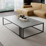 Glam Rectangle Stone Top Coffee Table with Steel Frame Base 1 Piece