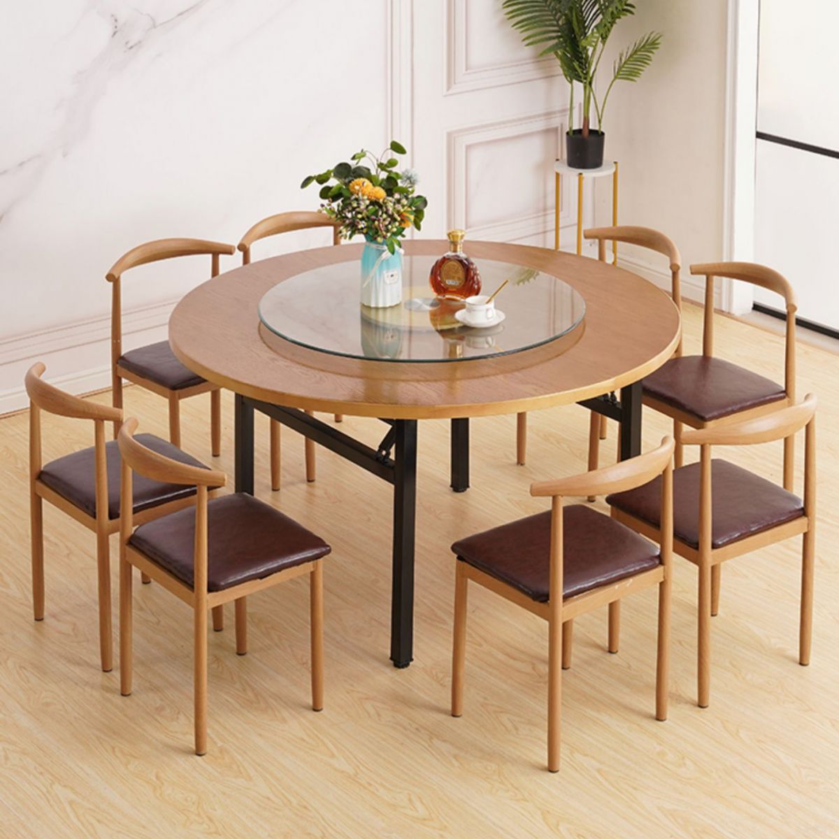 Round Folding Table Tripod Base Dining Table for Kitchen Dining Room