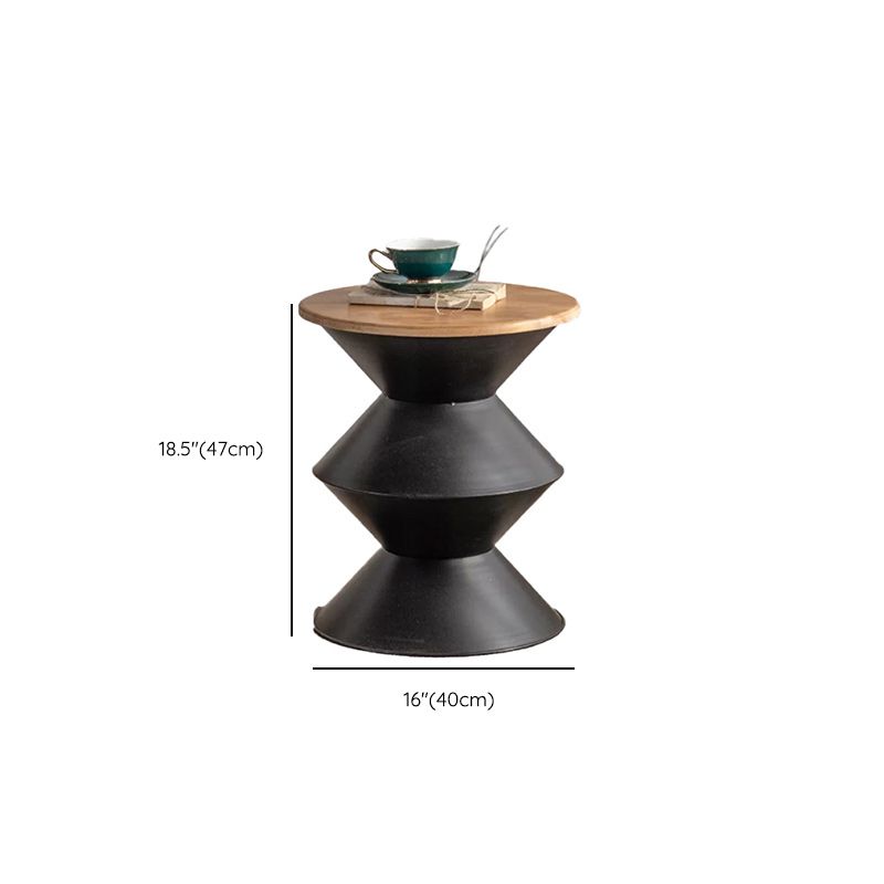 Table basse ronde en bois vieilli, table de cocktail sur pied en métal