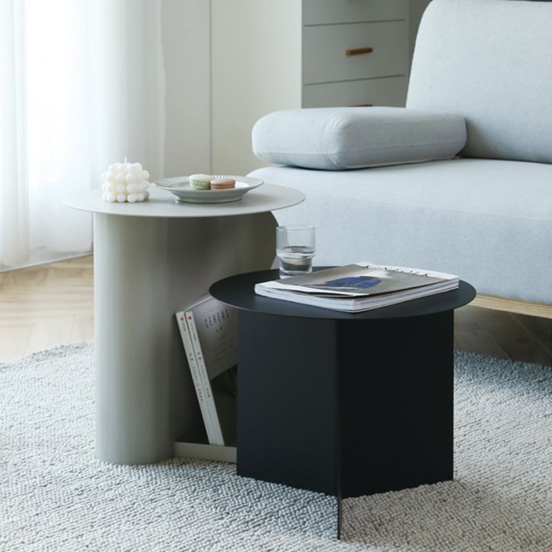 Contemporary Metallic Round Side Table Pedestal Living Room End Table