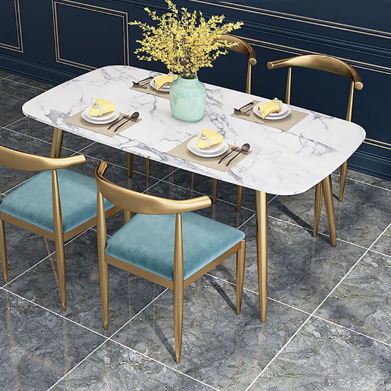 Traditional Luxury Rectangle Dining Table White Faux Marble Top Table for Home Clearhalo 'Dining Tables & Seating' 'Dining Tables' 'dining_table' 'furn' 'furn_dining_table' 'Furniture' 'Kitchen & Dining Furniture' 1200x1200_2942bf44-0df0-412c-a57b-515fa1ee498f