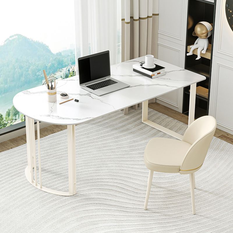 Contemporary Stone Writing Desk Bedroom Office Desk with White Legs Clearhalo 'furn' 'furn_office_desk' 'Furniture' 'Office Desks' 'Office Furniture' 'office_desk' 1200x1200_2943d3b0-5e6a-4b28-9ec3-6a780233111b