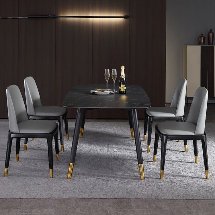 Designer Style Rectangle Dining Set 1/2/5/7 Pieces Sintered Stone Top Wooden Table Set Clearhalo 'Dining Room Sets' 'Dining Tables & Seating' 'dining_room_set' 'furn' 'furn_dining_room_set' 'Furniture' 'Kitchen & Dining Furniture' 1200x1200_2944e084-1356-40a3-9824-df7837fd95b7