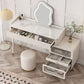 Glam White Vanity Dressing Table Slate Top Makeup Vanity Desk