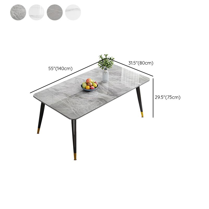 Mesa de comedor de metal con 4 patas, mesa de comedor rectangular con tapa de piedra para comedor