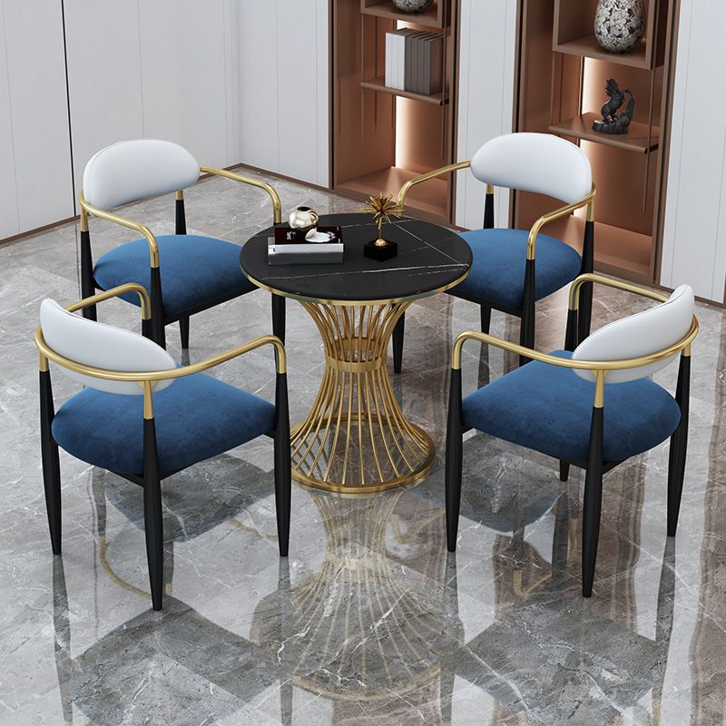 Ensemble de coin repas avec plateau en pierre noire et base en métal, ensemble de table à manger ronde moderne, 1/5 pièces