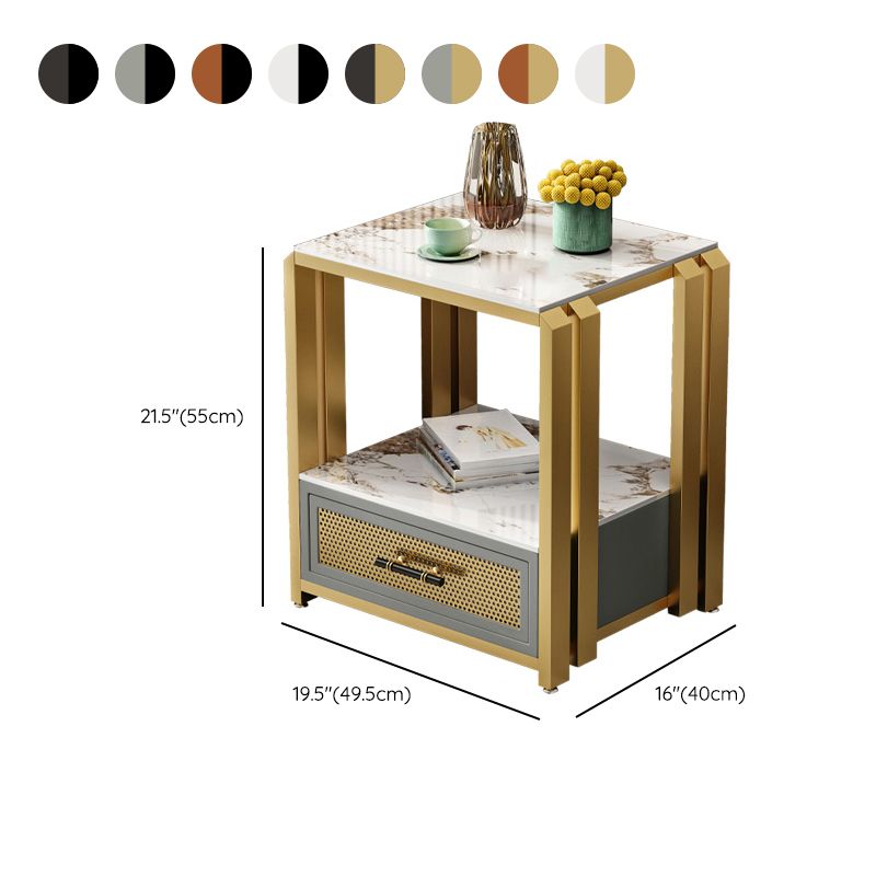 Frame Glam Style Side Table 21.6" Tall Stone Top Side Table with Storage Clearhalo 'Coffee & Accent Tables' 'End & Side Tables' 'end_side_tables' 'furn' 'furn_end_side_tables' 'Furniture' 'Living Room Furniture' 1200x1200_294ae60a-3e7d-4522-882b-9766bf60166f