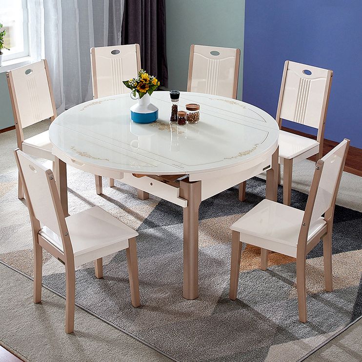 5/7 pezzi in vetro temperato Top 4 gambe in legno Set da pranzo per casa