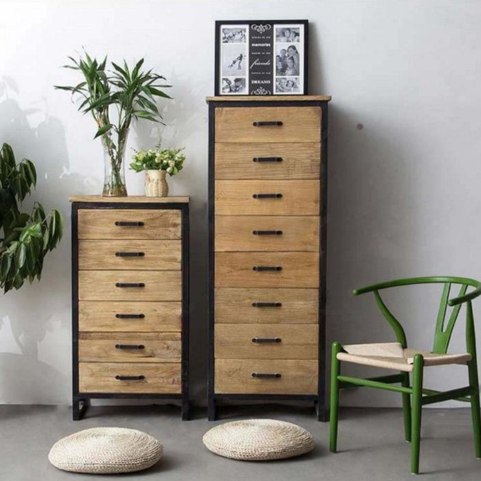 Legno in difficoltà 15,7 "D Accento Ironia industriale 2 - Cassa della porta con 2 cassetti