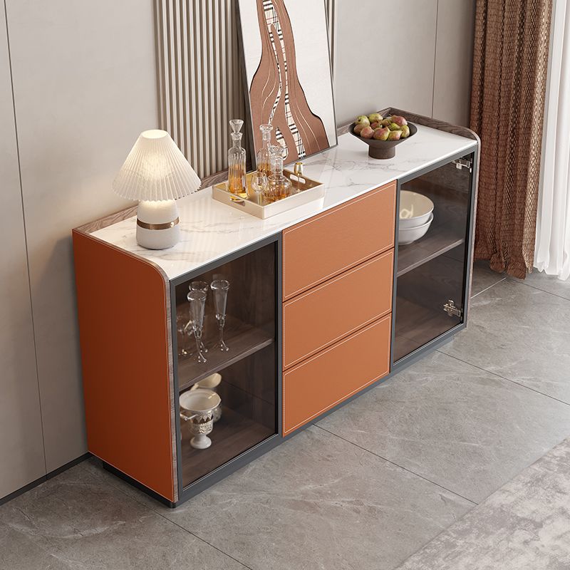 Glam Stone Sideboard Cabinet Sideboard 3 Drawers Server with Storage Clearhalo 'buffet_sideboard' 'Buffets & Sideboards' 'furn' 'furn_buffet_sideboard' 'Furniture' 'Kitchen & Dining Furniture' 1200x1200_295393ee-6a9a-4725-9357-7dde09b2a65b