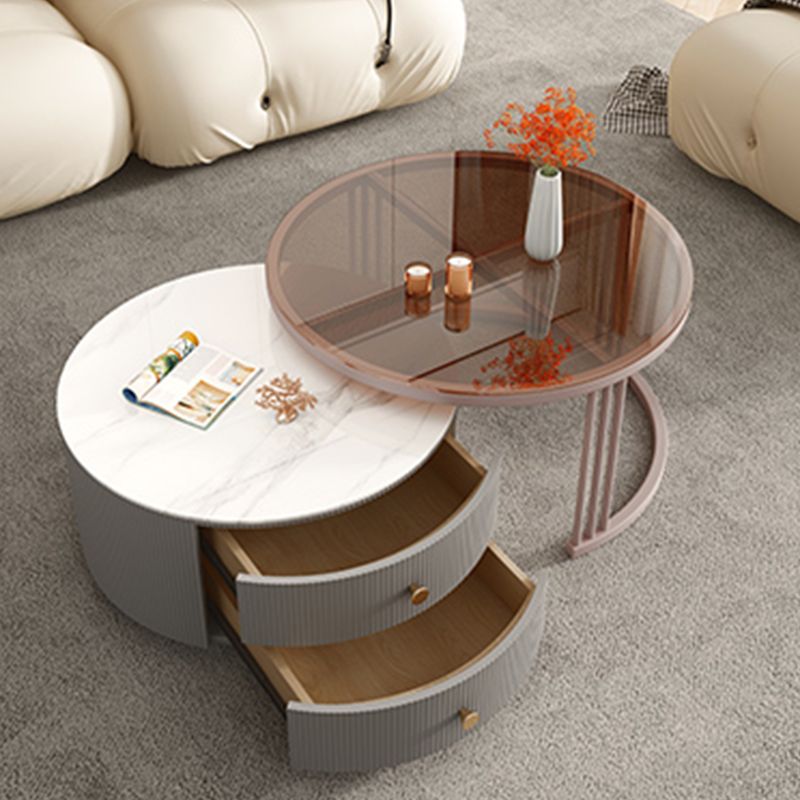 Metal Anb Glass Coffee Table Set Round Nesting Coffee Table Set with 2 Drawers Clearhalo 'Coffee & Accent Tables' 'Coffee Tables' 'coffee_tables' 'furn' 'furn_coffee_tables' 'Furniture' 'Living Room Furniture' 1200x1200_29548246-2ffc-4bc3-b449-a2cbfa9e23c1
