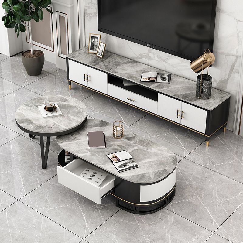 Modern Stone TV Media Stand 16" W Open Shelving TV Stand Console with Cabinet Clearhalo 'furn' 'furn_tv_stands_entertainment_centers' 'Furniture' 'Living Room Furniture' 'TV Stands & Entertainment Centers' 'TV Stands & Media Storage Furniture' 'tv_stands_entertainment_centers' 1200x1200_295588e8-c28d-4beb-b238-1560e499f7ee